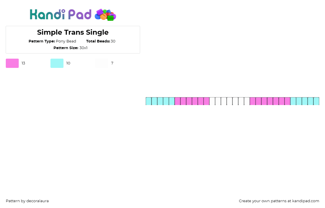 Simple Trans Single - Pony Bead Pattern by decoralaura on Kandi Pad - trans,pride,singles