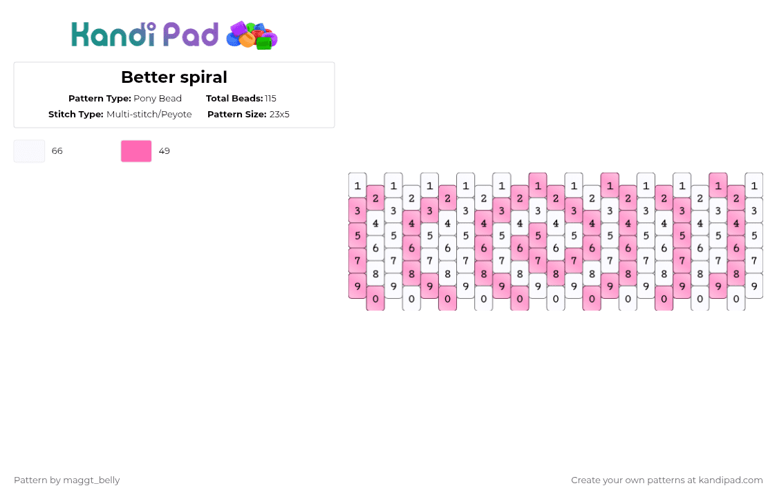 Better spiral - Pony Bead Pattern by maggt_belly on Kandi Pad - pink,white