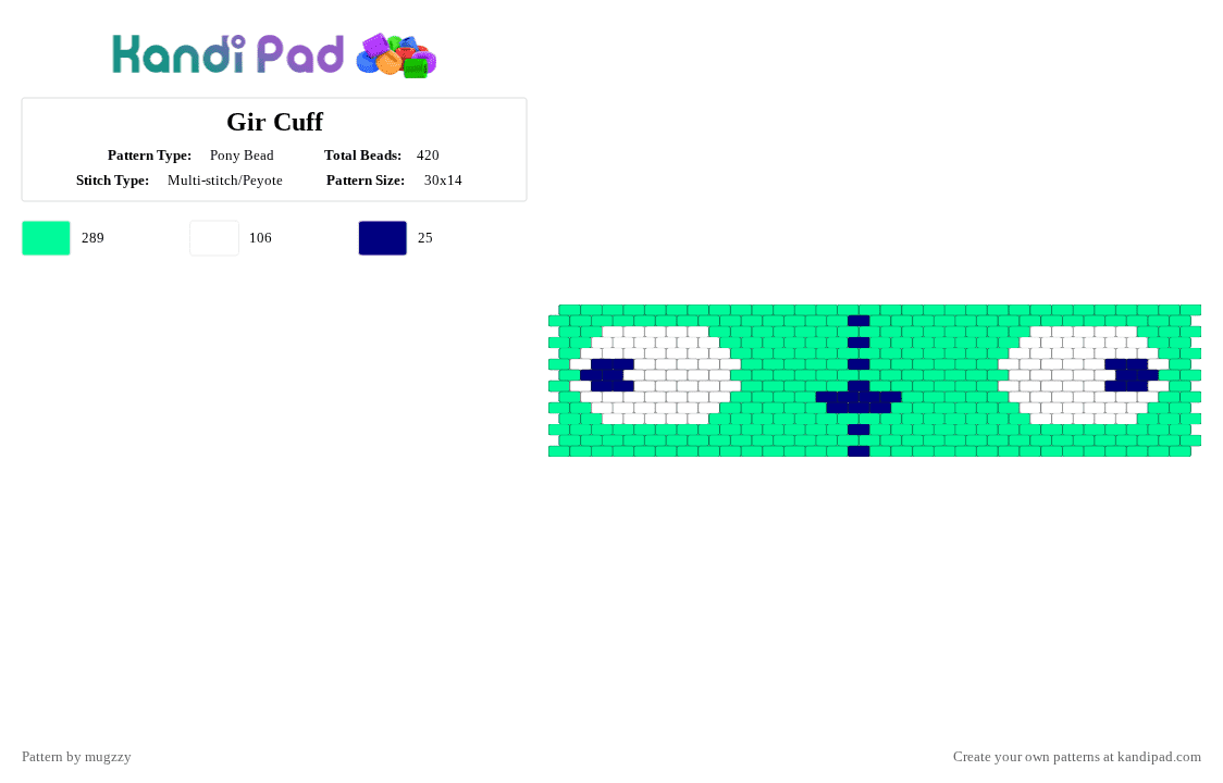 Gir Cuff - Pony Bead Pattern by mugzzy on Kandi Pad - teal,gir,zim,cuff,green,easy,invader zim,gay