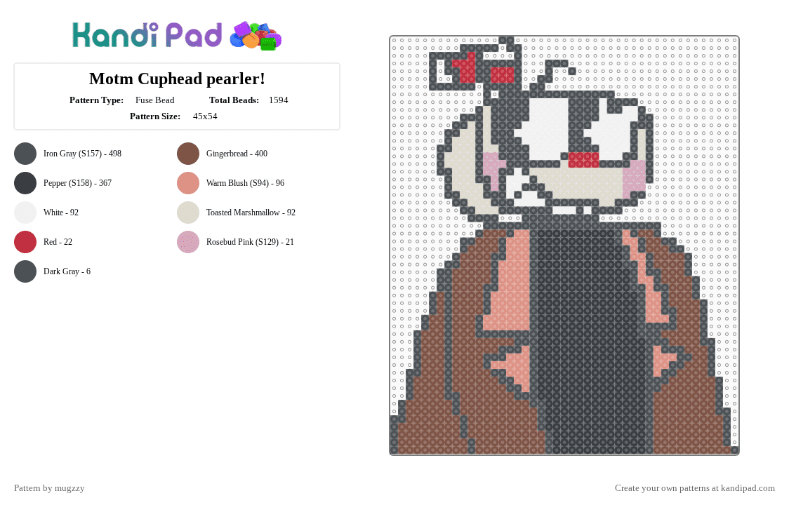Motm Cuphead pearler! - Fuse Bead Pattern by mugzzy on Kandi Pad - cuphead,motm,myth of the machine,motm cuphead,pearler,kandi,hehe3