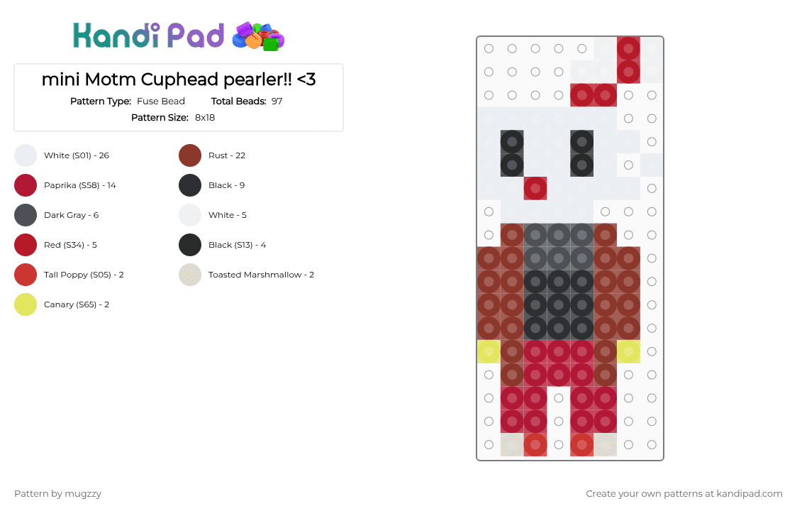 mini Motm Cuphead pearler!! - Fuse Bead Pattern by mugzzy on Kandi Pad - cuphead, cuphead myth of the machine, motm, motm cuphead, myth of the machine, myth of the machine cuphead, red