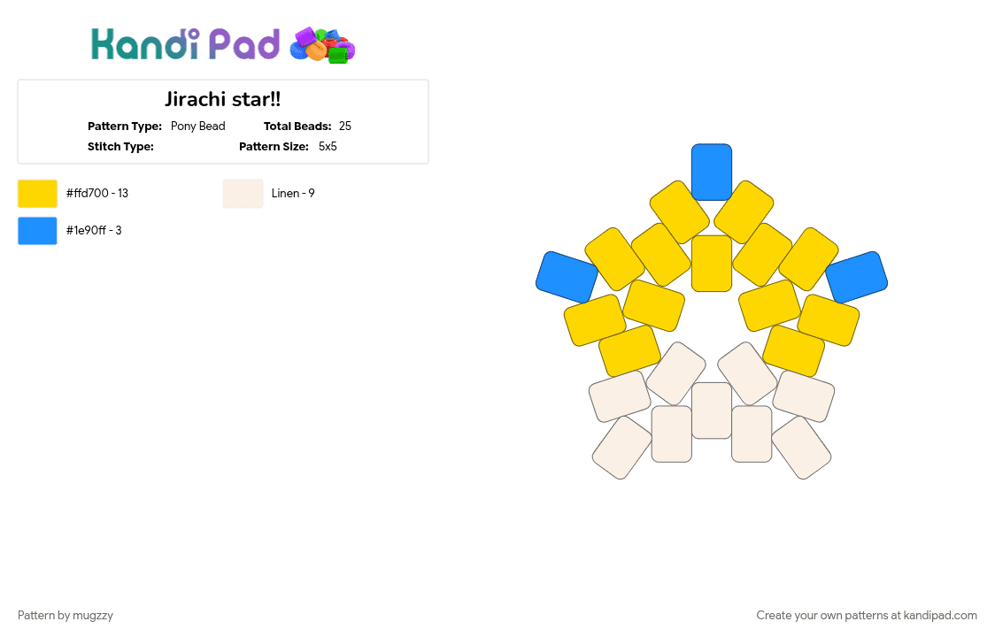 Jirachi star!! - Pony Bead Pattern by mugzzy on Kandi Pad - jirachi, kandi, pokemon, star, yellow