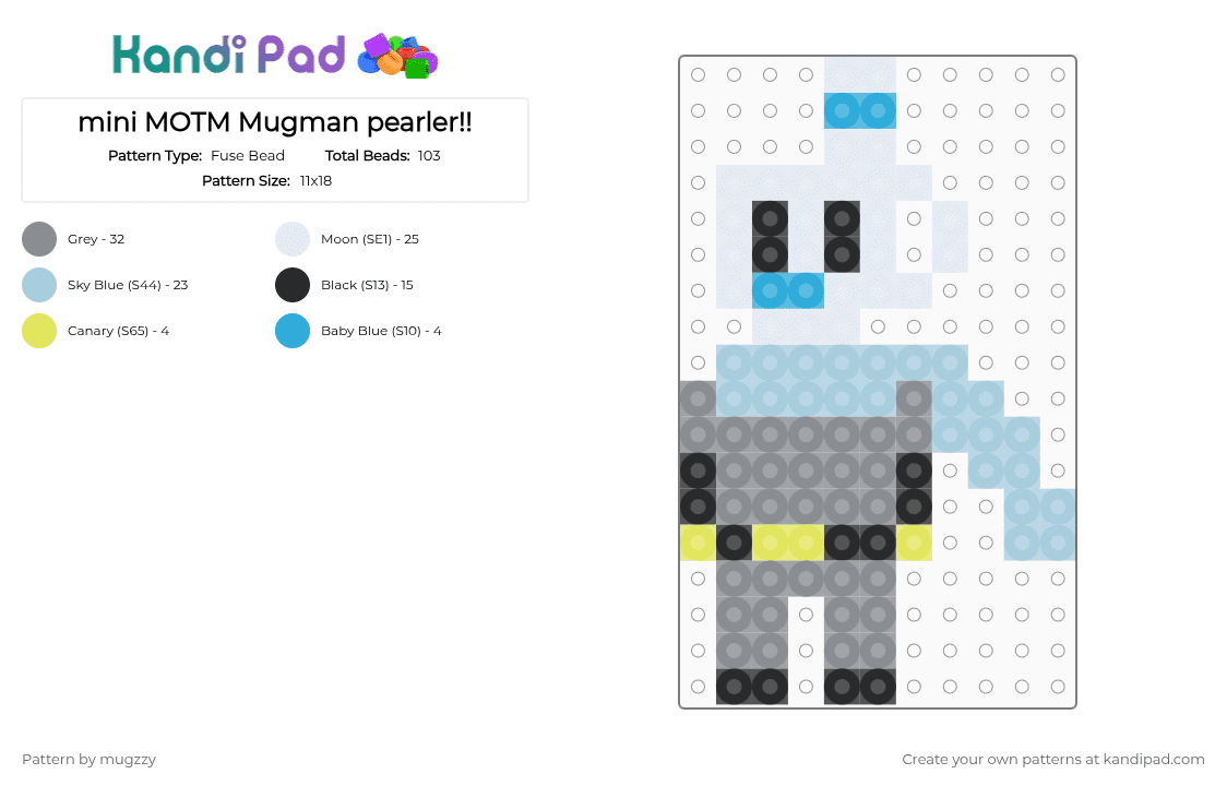 mini MOTM Mugman pearler!! - Fuse Bead Pattern by mugzzy on Kandi Pad - gay, gray, light blue, motm, motm mugman, mugman myth of the machine, myth mugman, myth of the machine