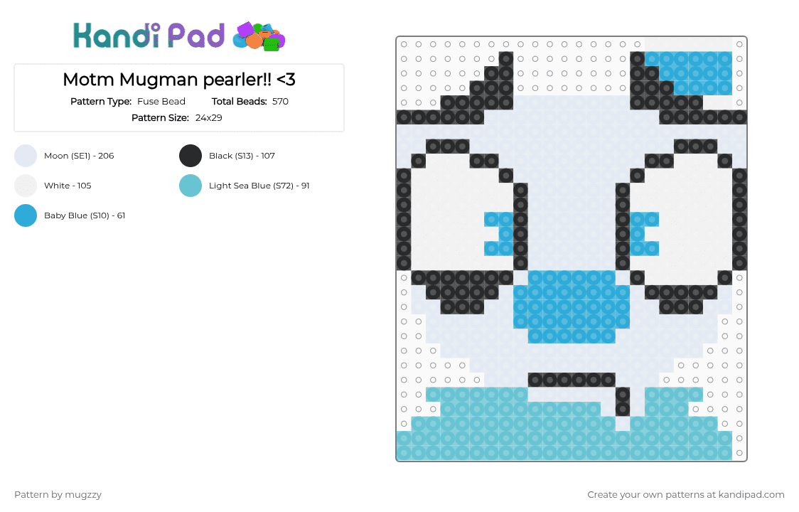 Motm Mugman pearler!! - Fuse Bead Pattern by mugzzy on Kandi Pad - light blue, motm, motm mugman, mugman, myth of the machine, myth of the machine mugman, white