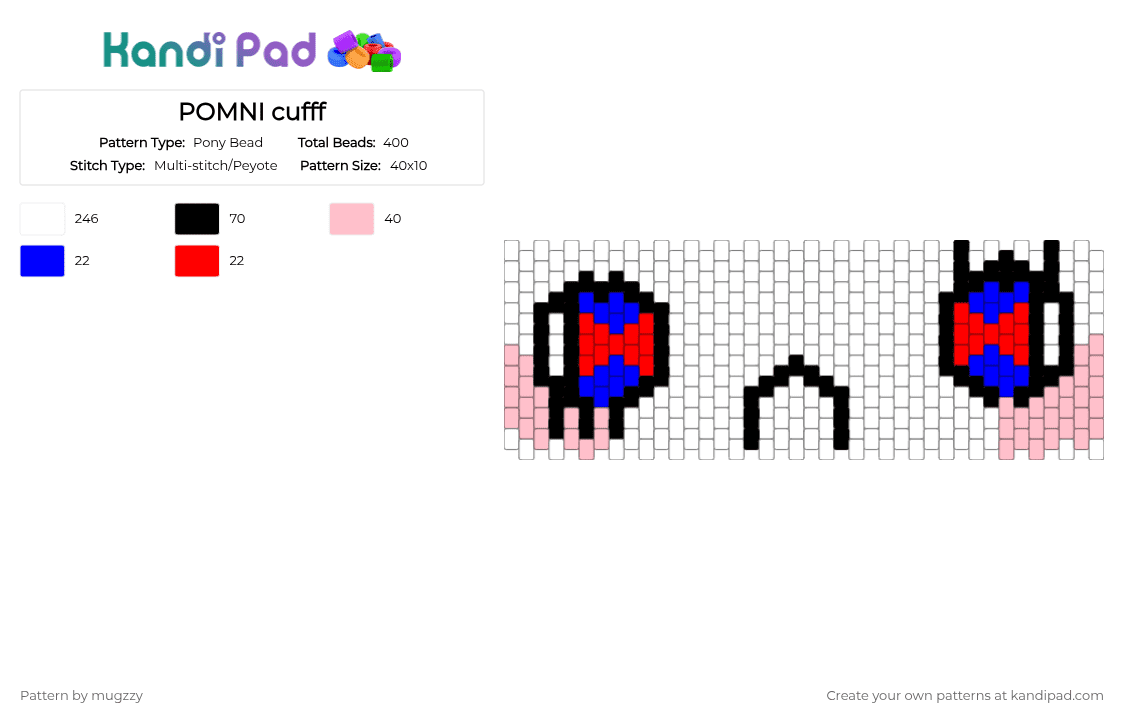 POMNI cufff - Pony Bead Pattern by mugzzy on Kandi Pad - white,pink,pomni,cuff,tadc,jax,zooble,gamgle,caine,bubble