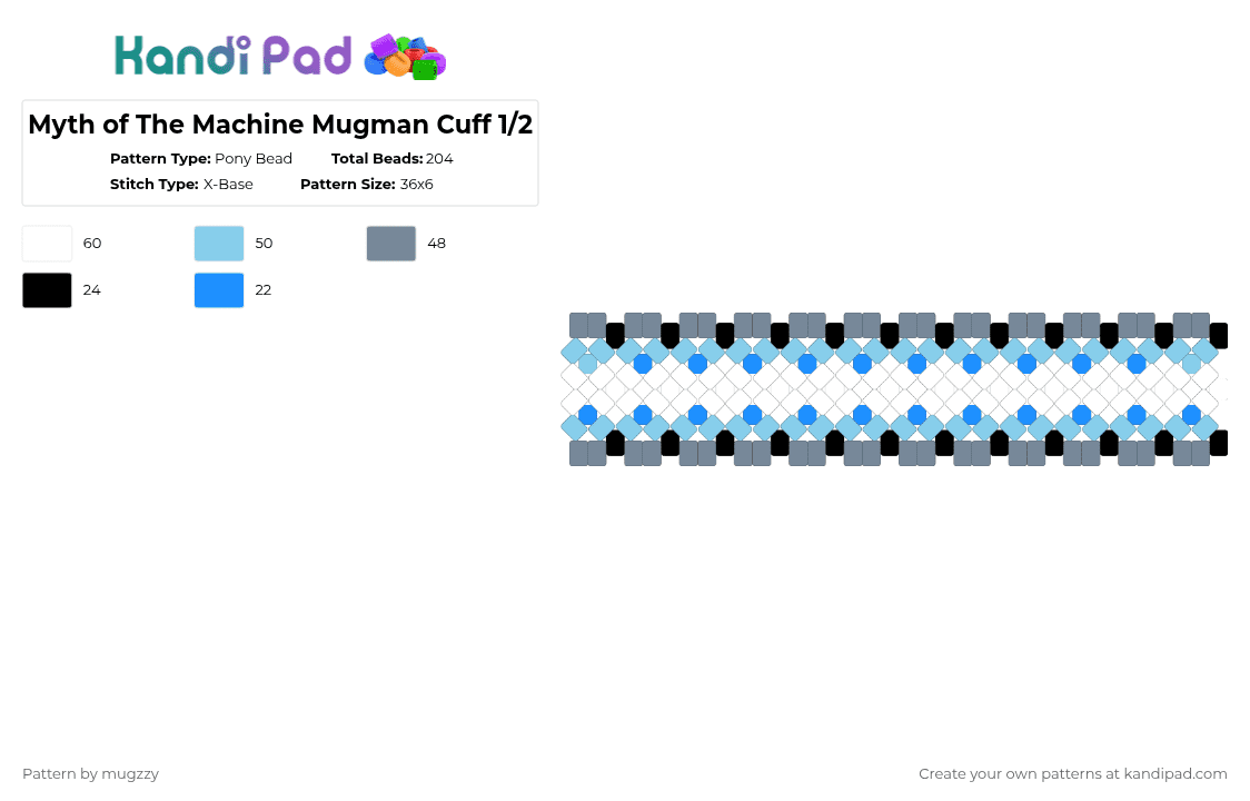 Myth of The Machine Mugman Cuff 1/2 - Pony Bead Pattern by mugzzy on Kandi Pad - gray,light blue