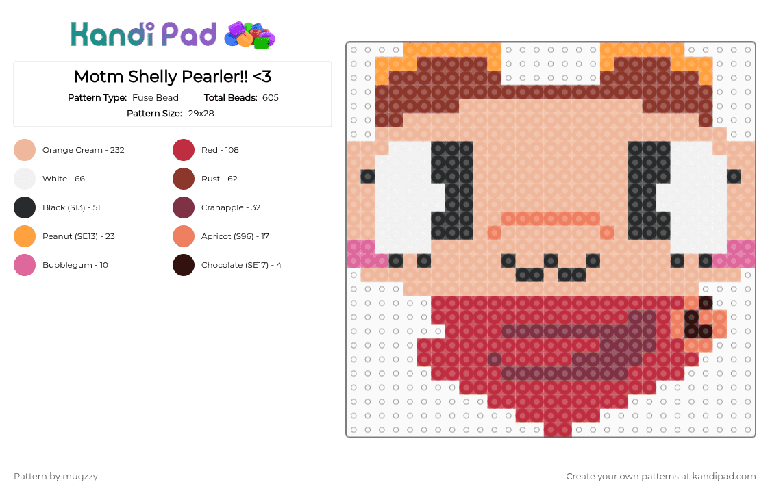 Motm Shelly Pearler!! - Fuse Bead Pattern by mugzzy on Kandi Pad - beige, idkhowtotagthishelp, ijm gay, motm, motm shelly, myth of the machine, myth of the machine shelly, myth shelly, red, shelly