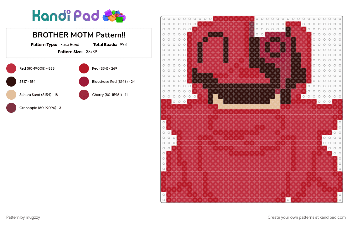 BROTHER MOTM Pattern!! - Fuse Bead Pattern by mugzzy on Kandi Pad - cuphead, motm, motm cuphead, motm mugman, mugman, myth of the machine, myth of the machine mugman, pearler, red