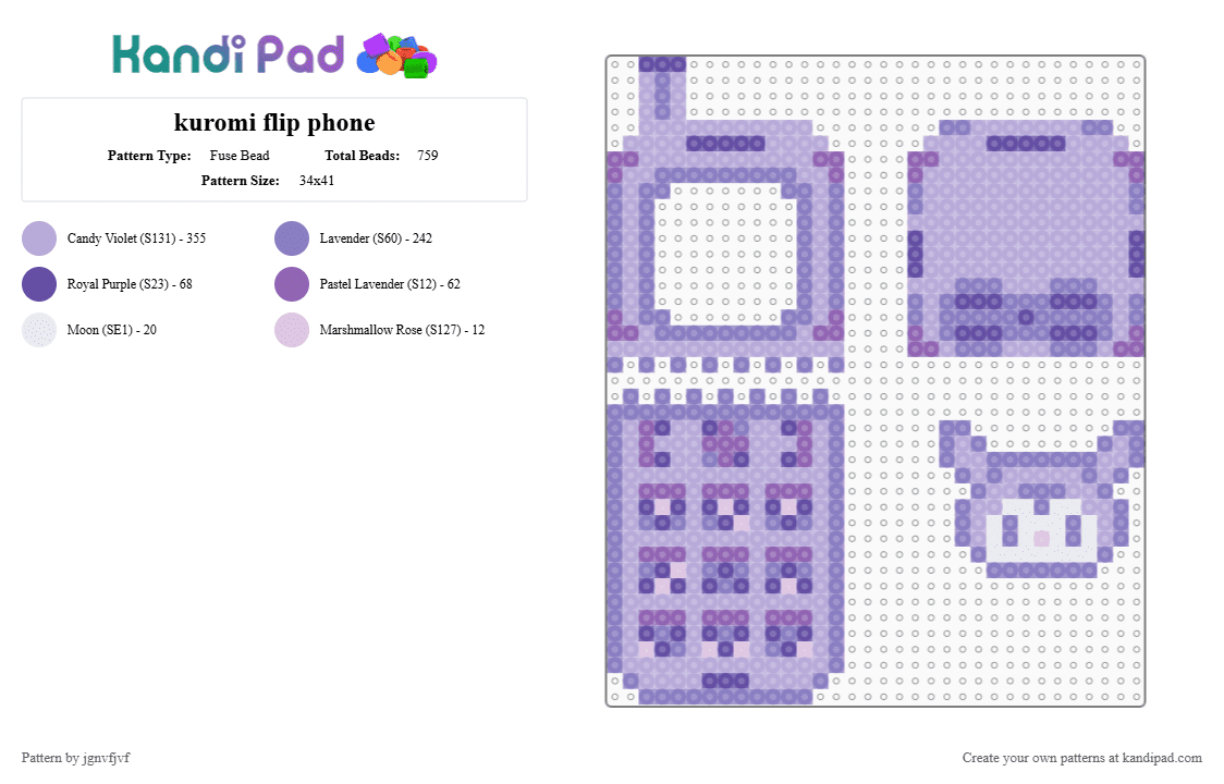 kuromi flip phone - Fuse Bead Pattern by jgnvfjvf on Kandi Pad - pink