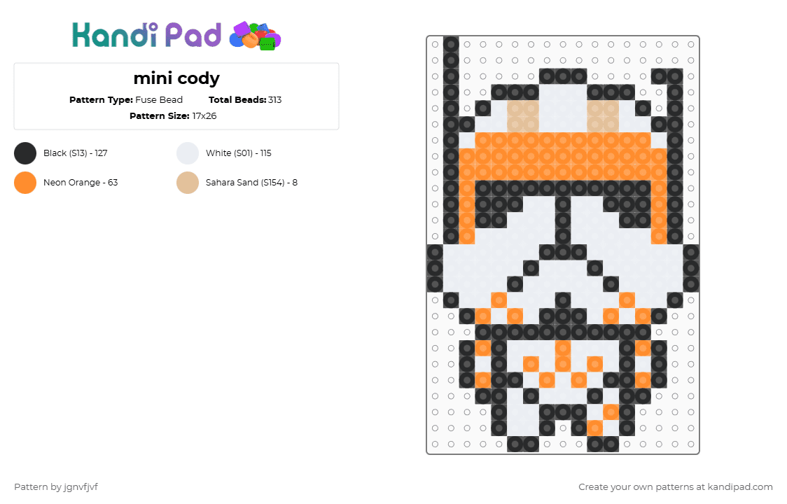 mini cody - Fuse Bead Pattern by jgnvfjvf on Kandi Pad - white,orange