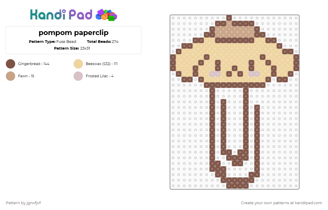pompom paperclip - Fuse Bead Pattern by jgnvfjvf on Kandi Pad - tan,beige
