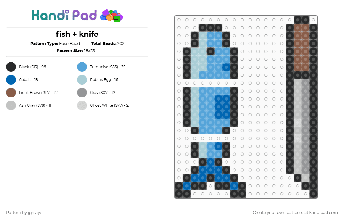 fish + knife - Fuse Bead Pattern by jgnvfjvf on Kandi Pad - black,light blue