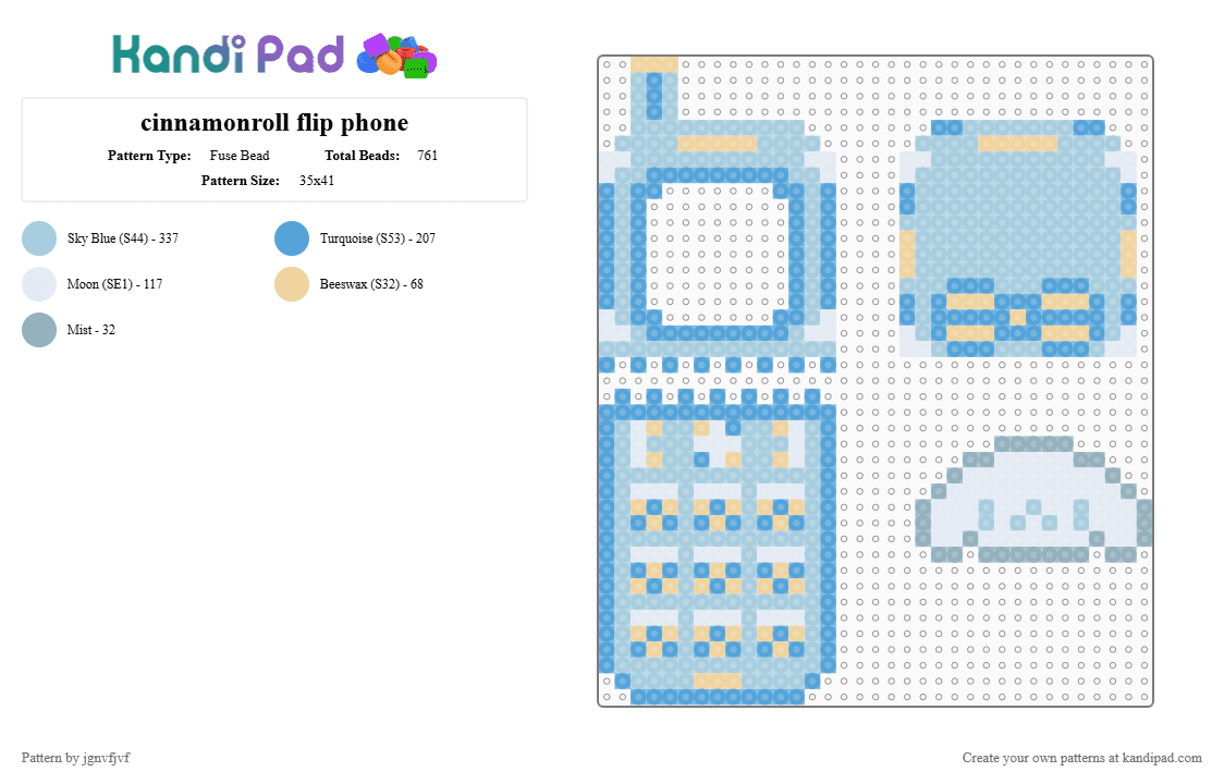cinnamonroll flip phone - Fuse Bead Pattern by jgnvfjvf on Kandi Pad - light blue