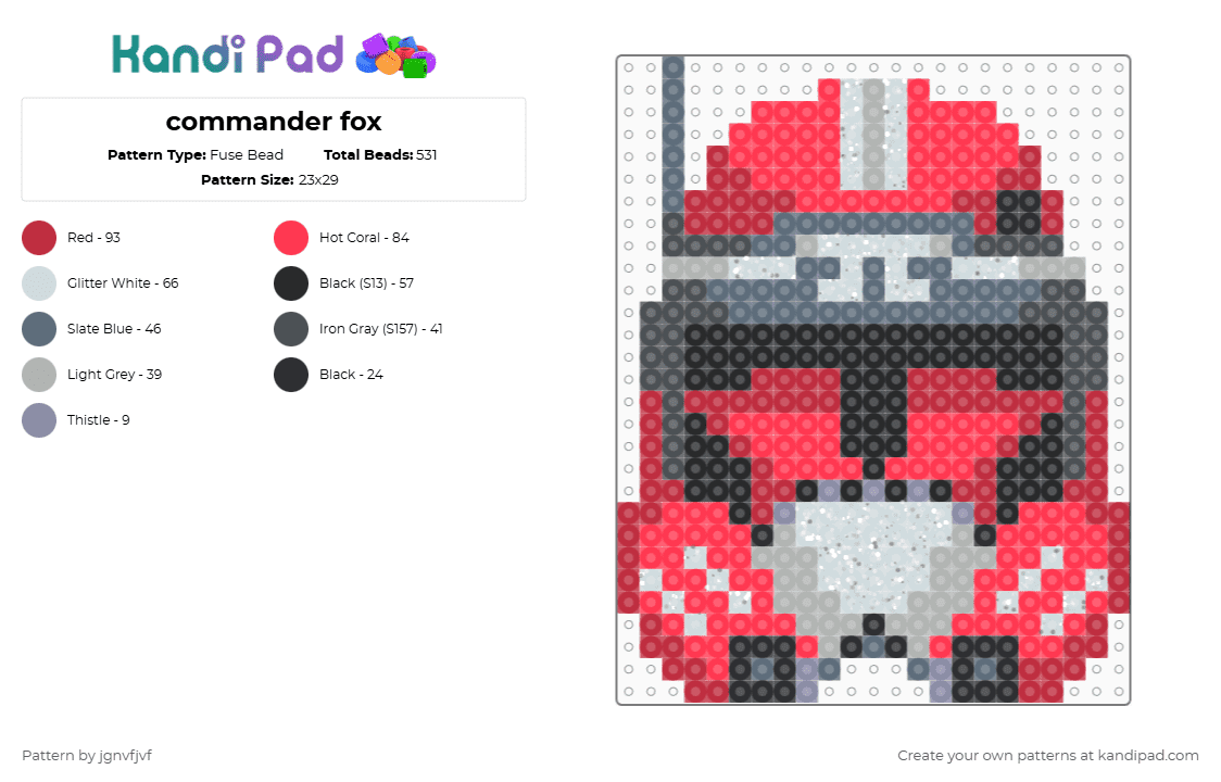 commander fox - Fuse Bead Pattern by jgnvfjvf on Kandi Pad - red