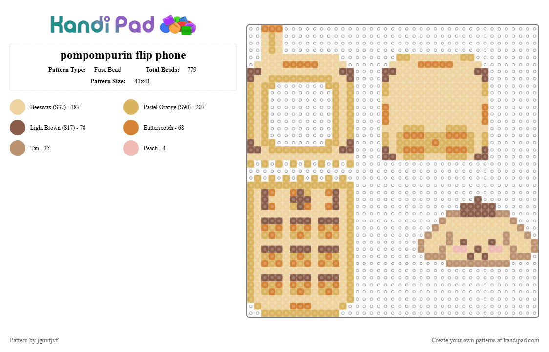 pompompurin flip phone (photo holder) - Fuse Bead Pattern by jgnvfjvf on Kandi Pad - orange,beige