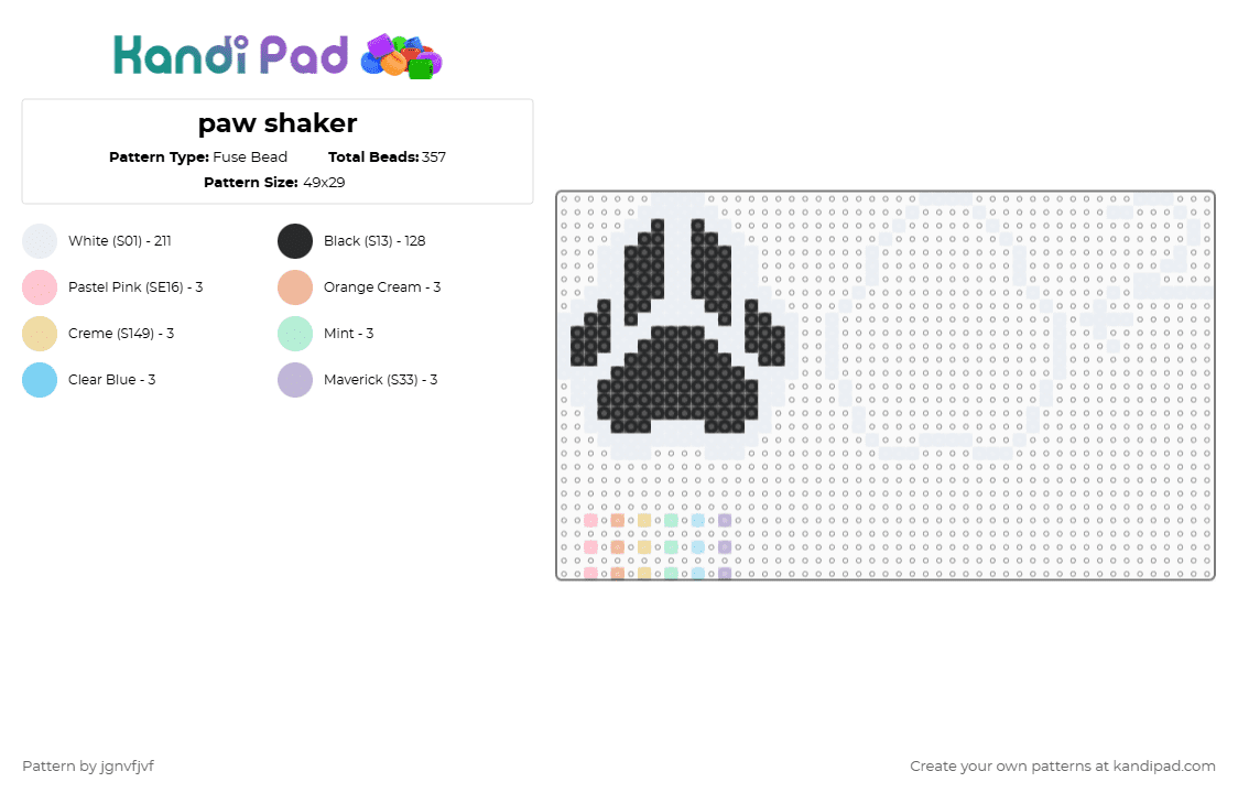 paw shaker - Fuse Bead Pattern by jgnvfjvf on Kandi Pad - white,pink,beige,light blue