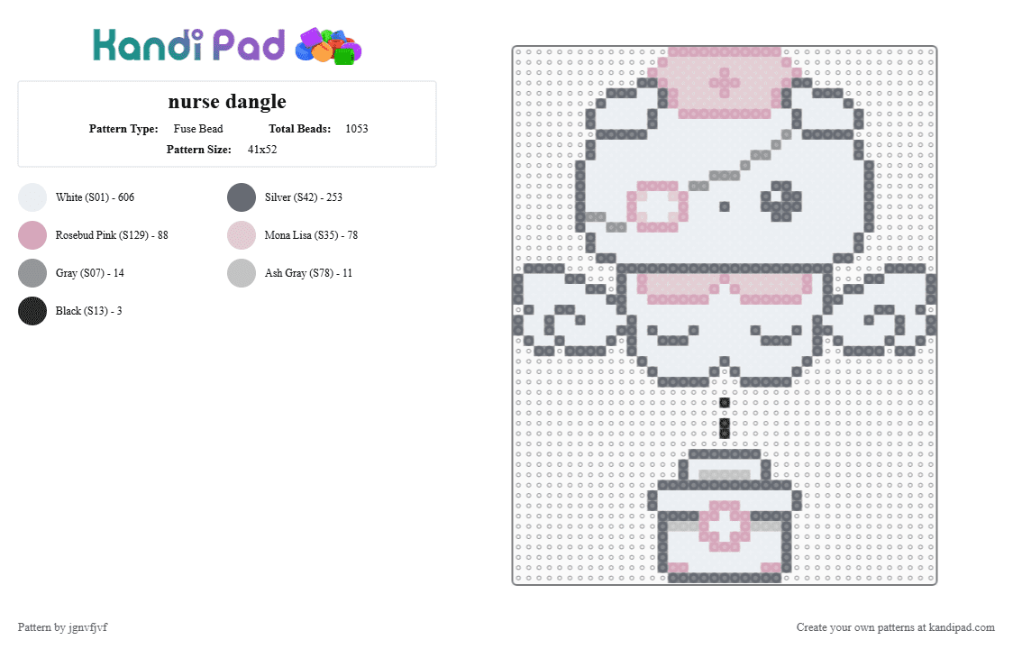 nurse dangle - Fuse Bead Pattern by jgnvfjvf on Kandi Pad - white,gray
