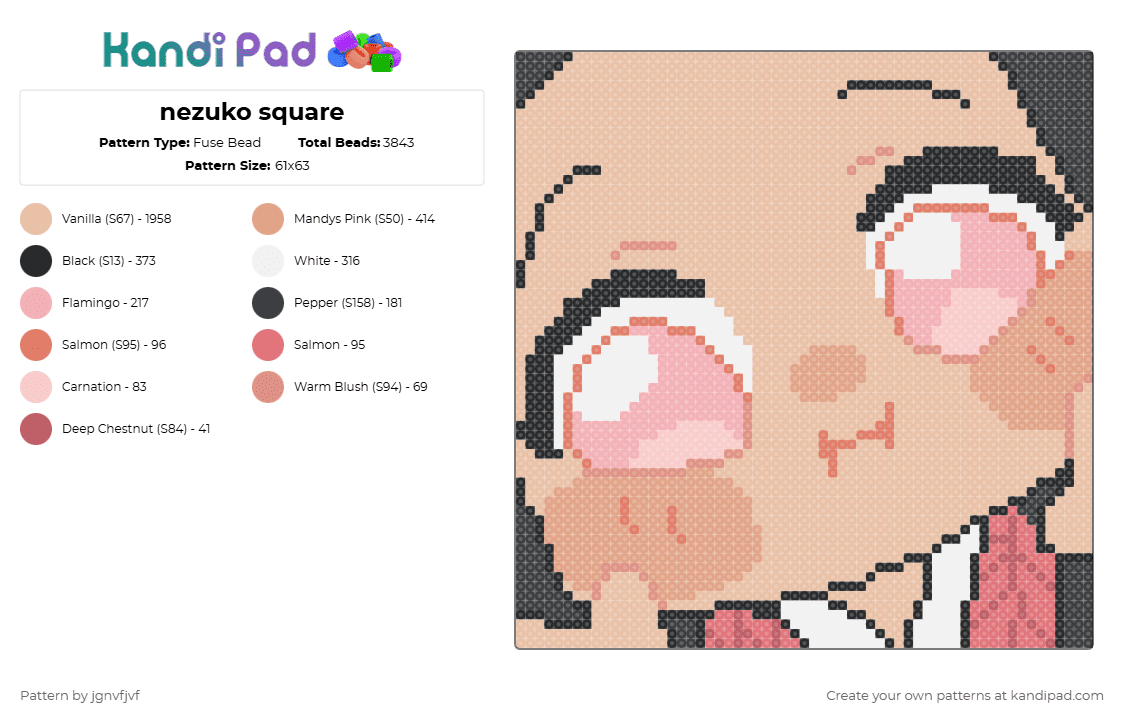 nezuko square - Fuse Bead Pattern by jgnvfjvf on Kandi Pad - beige