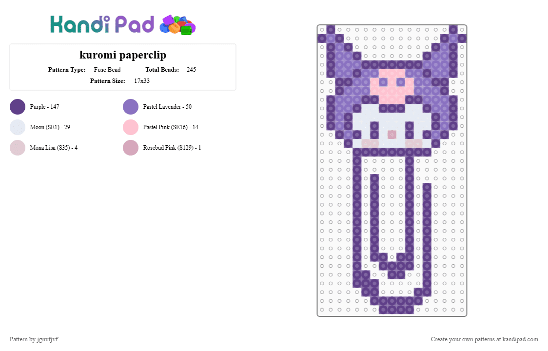 kuromi paperclip - Fuse Bead Pattern by jgnvfjvf on Kandi Pad - purple