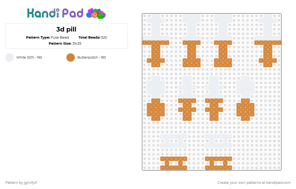 3d pill - Fuse Bead Pattern by jgnvfjvf on Kandi Pad - white,orange