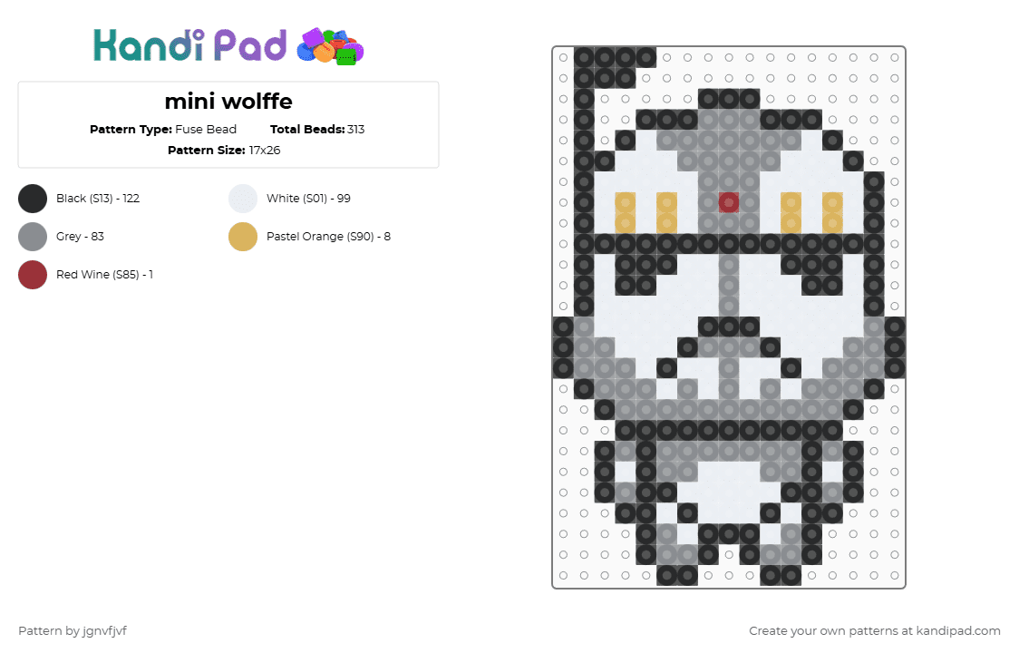 mini wolffe - Fuse Bead Pattern by jgnvfjvf on Kandi Pad - white,gray
