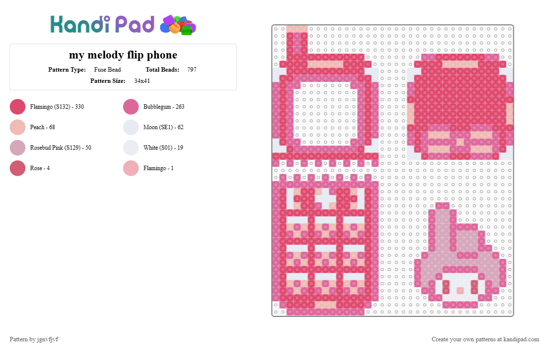 my melody flip phone - Fuse Bead Pattern by jgnvfjvf on Kandi Pad - red,pink