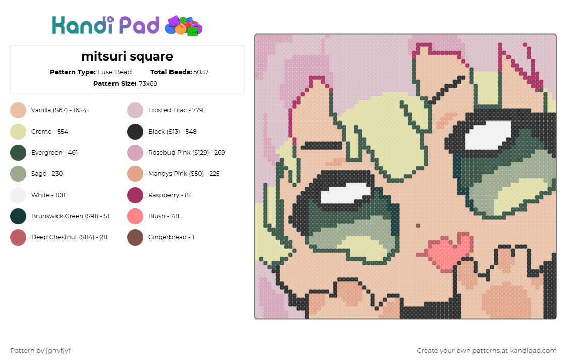 mitsuri square - Fuse Bead Pattern by jgnvfjvf on Kandi Pad - beige, gray