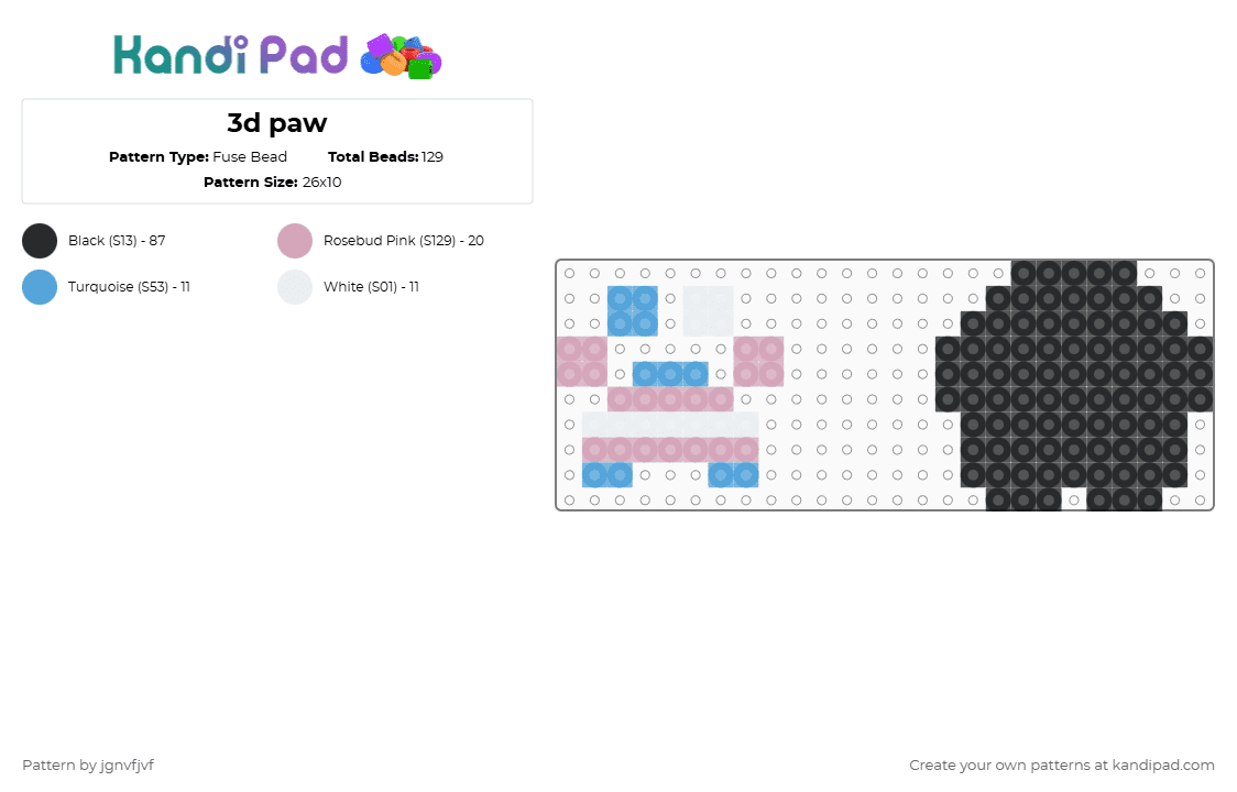 3d paw - Fuse Bead Pattern by jgnvfjvf on Kandi Pad - black,light blue,pink