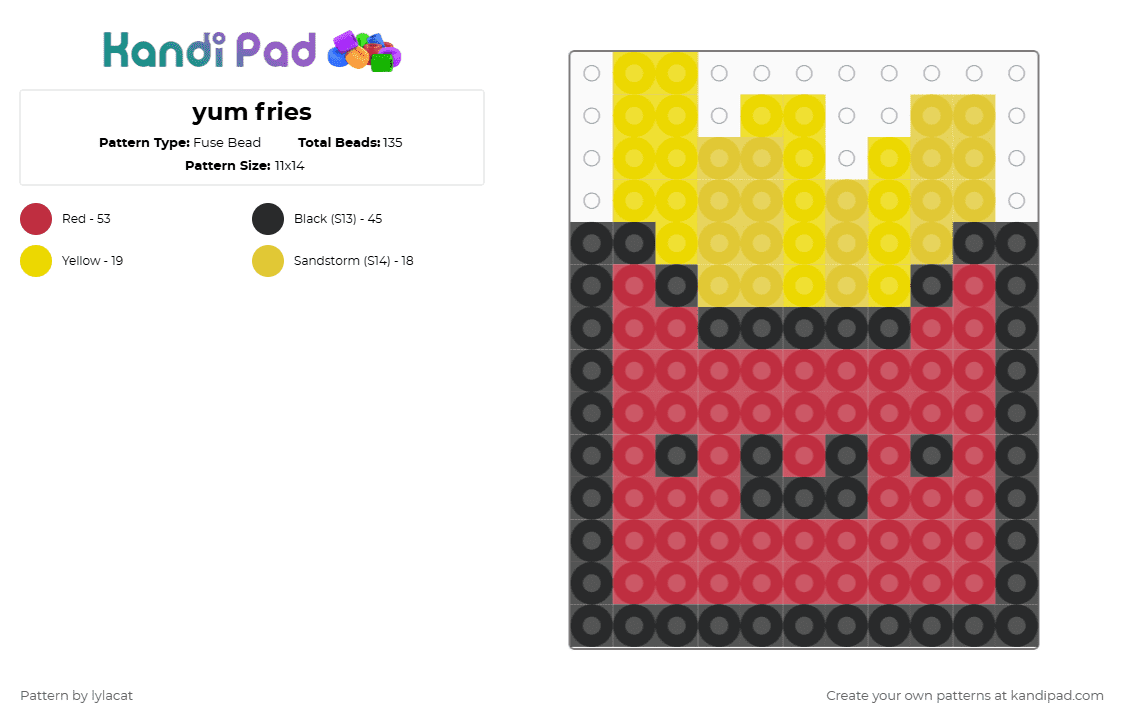 yum fries - Fuse Bead Pattern by lylacat on Kandi Pad - red,yellow