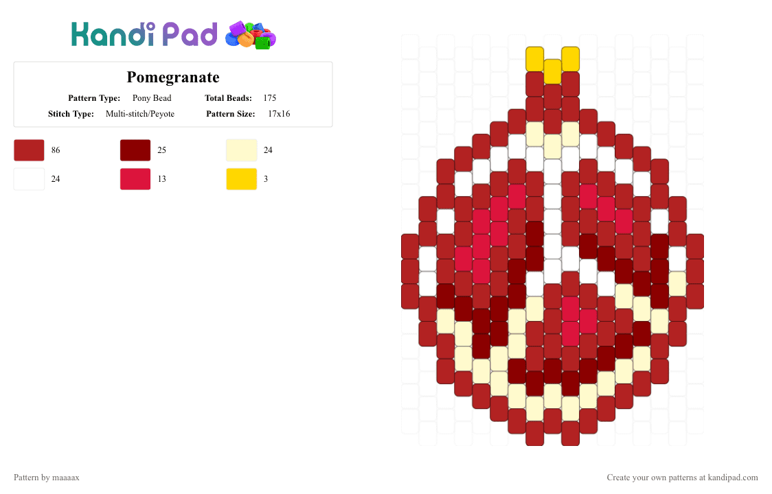 Pomegranate - Pony Bead Pattern by maaaax on Kandi Pad - red,fruit,pomegranate