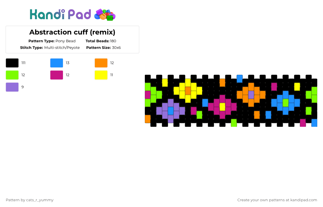 Abstraction cuff (remix) - Pony Bead Pattern by deleted_user_48352 on Kandi Pad - black,orange,green,colorful