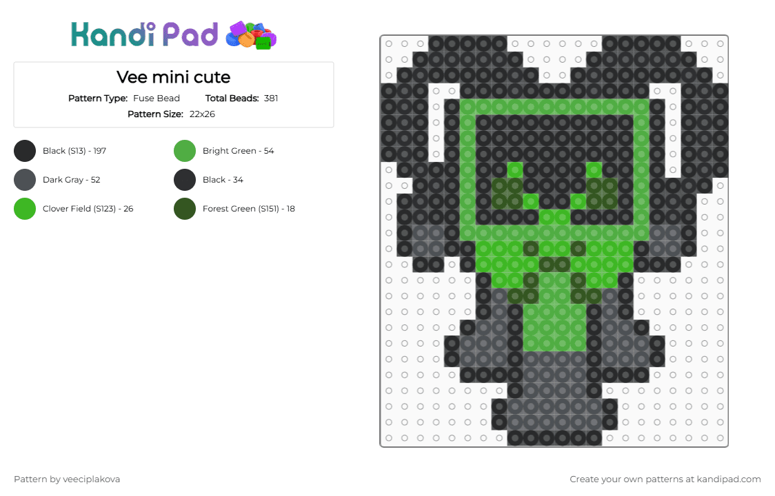 Vee mini cute - Fuse Bead Pattern by veeciplakova on Kandi Pad - black,green,gray