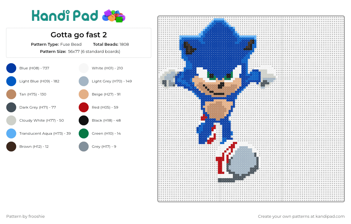 Gotta go fast 2 - Fuse Bead Pattern by frooshie on Kandi Pad - sonic the hedgehog,sega,video game,character,running,blue,beige