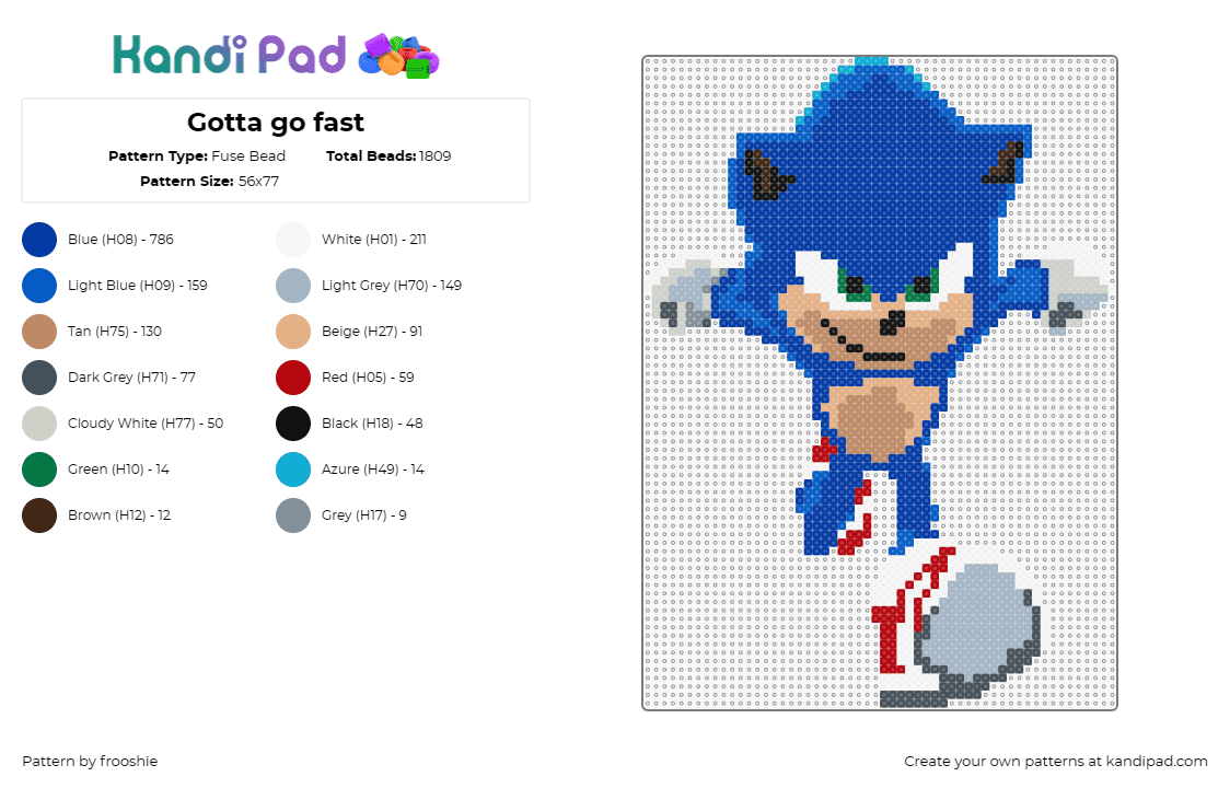 Gotta go fast - Fuse Bead Pattern by frooshie on Kandi Pad - sonic the hedgehog,sega,video game,character,running,blue,beige