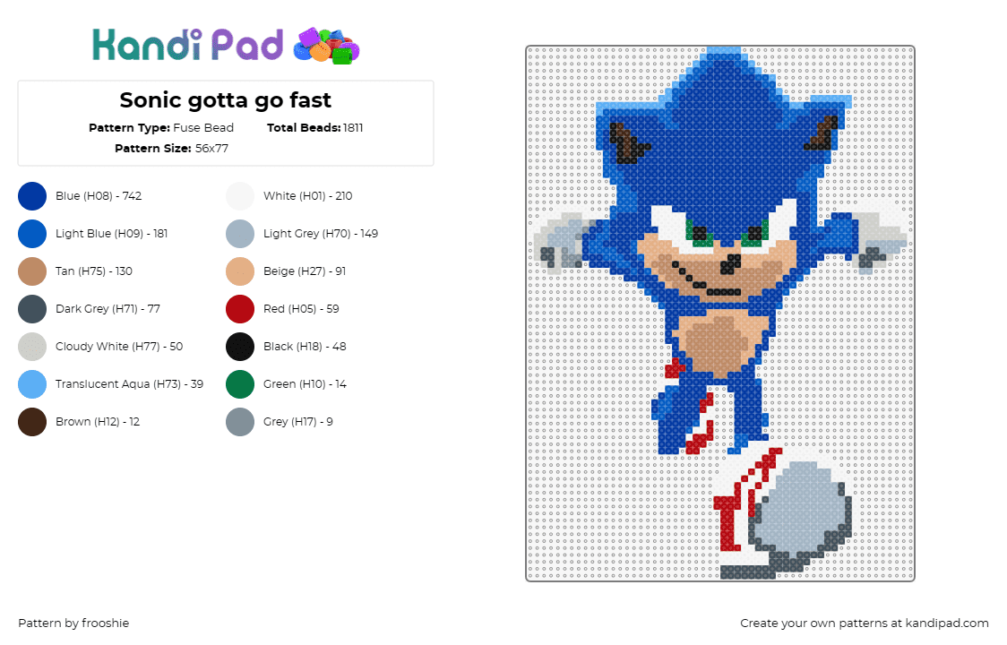 Sonic gotta go fast - Fuse Bead Pattern by frooshie on Kandi Pad - sonic the hedgehog,sega,video game,character,running,blue,beige