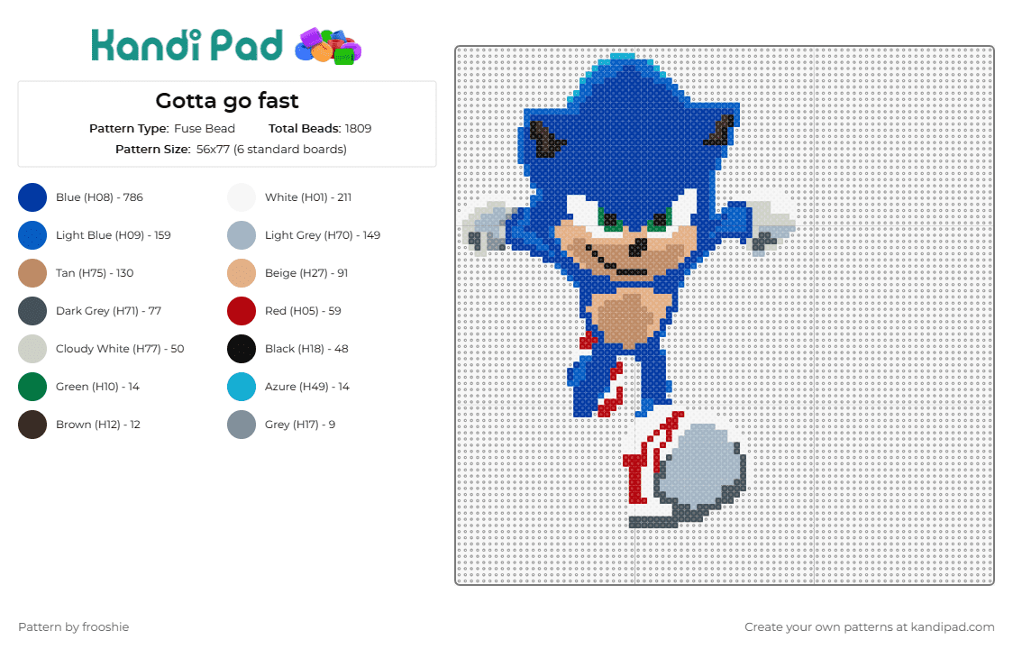 Gotta go fast - Fuse Bead Pattern by frooshie on Kandi Pad - sonic the hedgehog,sega,video game,character,running,blue,beige