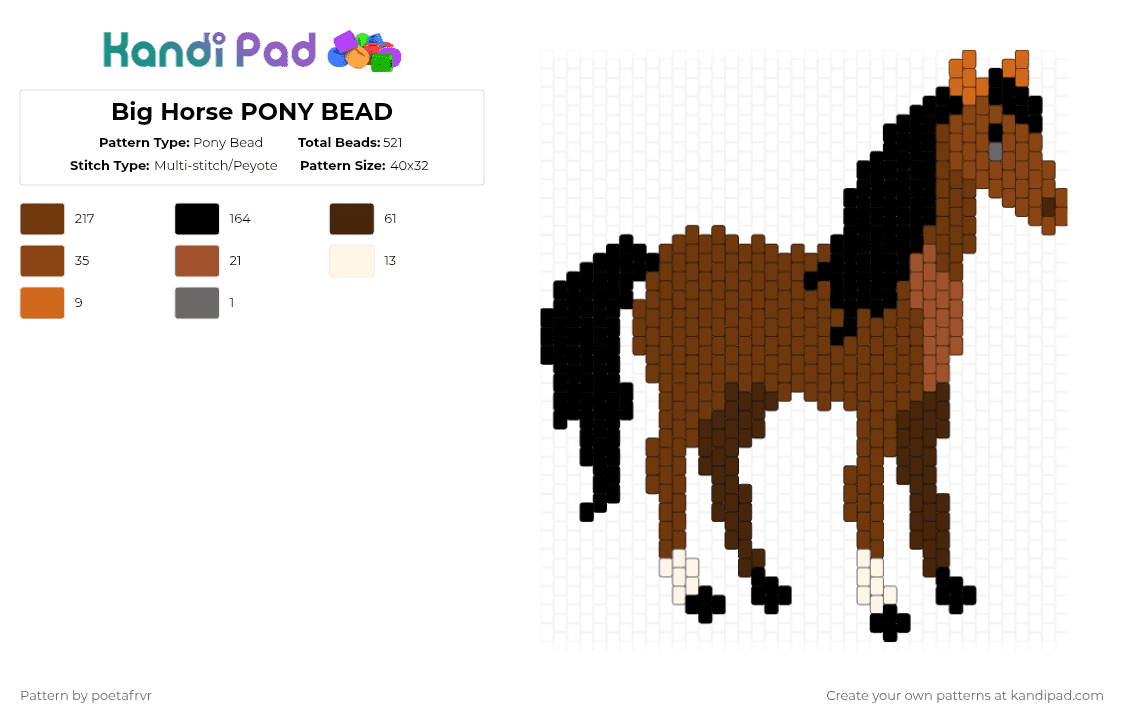 Big Horse PONY BEAD - Pony Bead Pattern by poetafrvr on Kandi Pad - brown