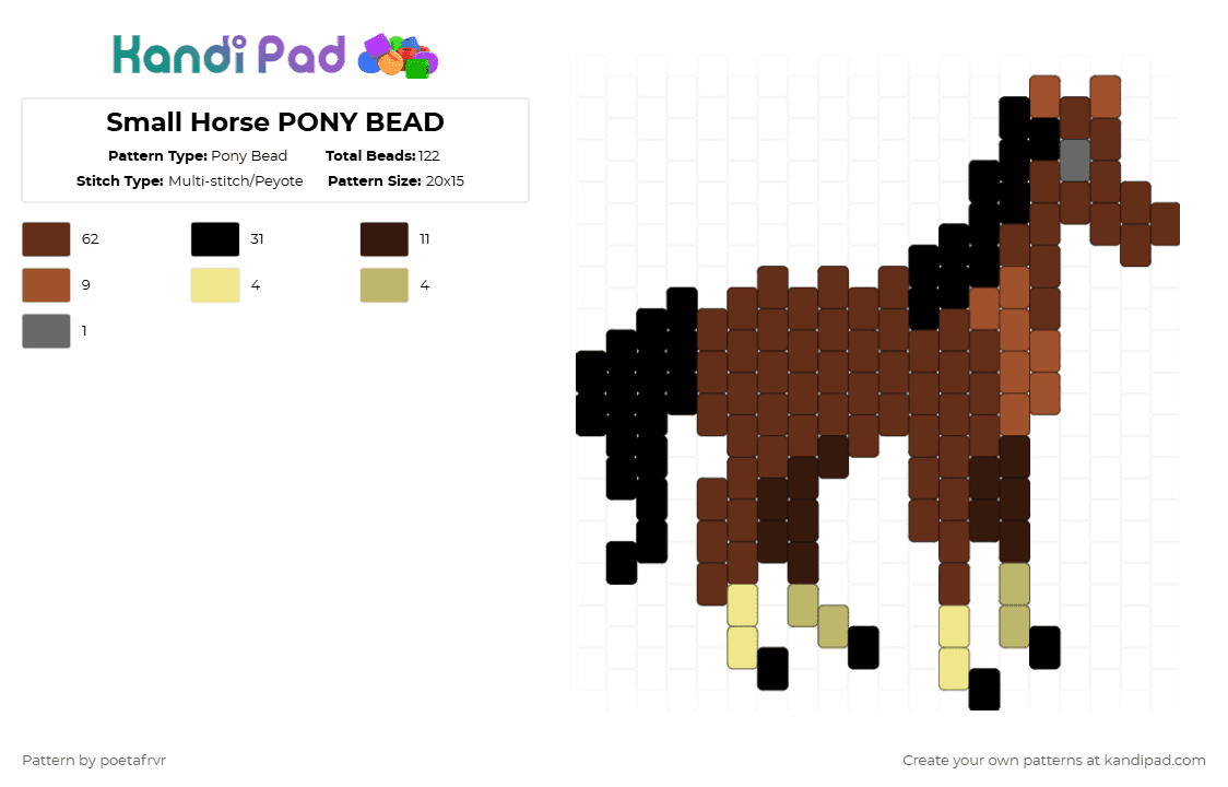 Small Horse PONY BEAD - Pony Bead Pattern by poetafrvr on Kandi Pad - brown