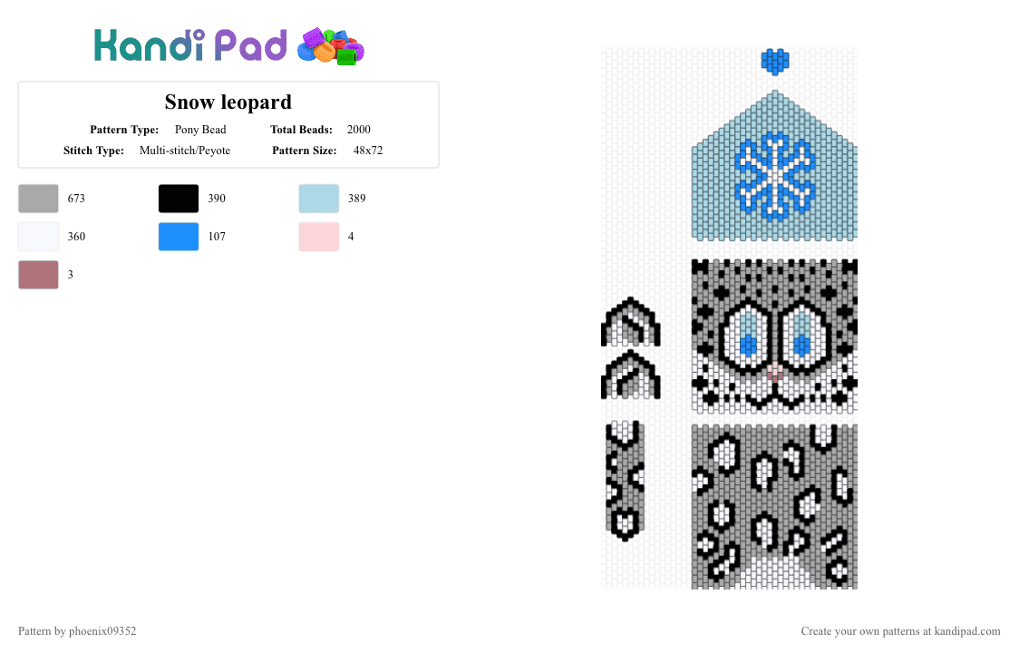 Snow leopard - Pony Bead Pattern by phoenix09352 on Kandi Pad - beige, light blue