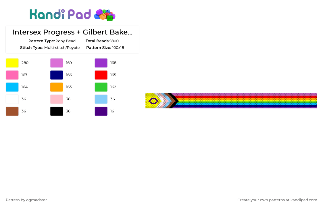 Intersex Progress + Gilbert Baker 9-Stripe Pride Flag Cuff - Pony Bead Pattern by ogmadster on Kandi Pad - yellow,pink,purple,pride,rainbow,flag,lgbtq