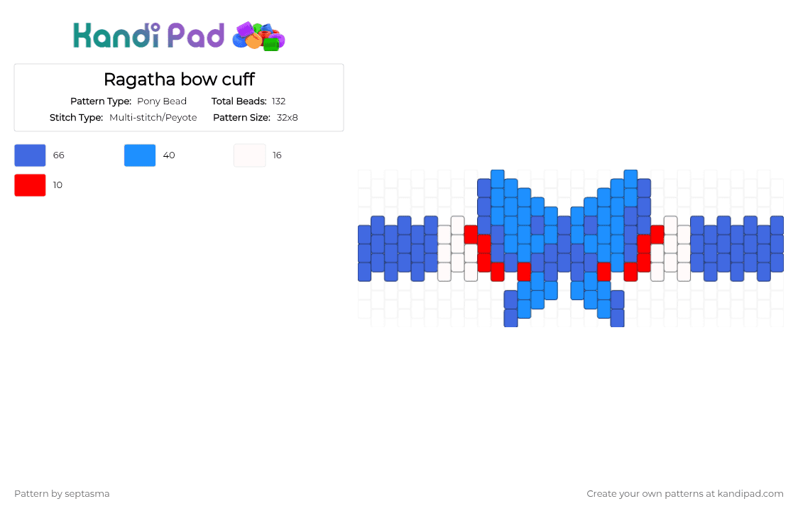 Ragatha bow cuff - Pony Bead Pattern by septasma on Kandi Pad - blue,light blue,ragatha tadc,ragatha,tadc,the amazing digital circus
