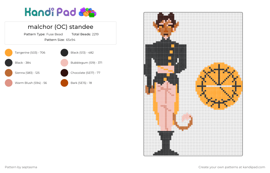 malchor (OC) standee - Fuse Bead Pattern by septasma on Kandi Pad - orange,beige,oc,original character