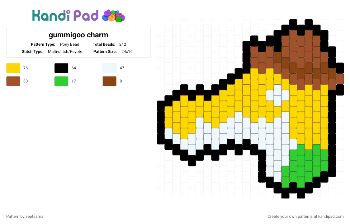 gummigoo charm - Pony Bead Pattern by septasma on Kandi Pad - gummigoo, gummigoo tadc, tadc, the amazing digital circus, yellow
