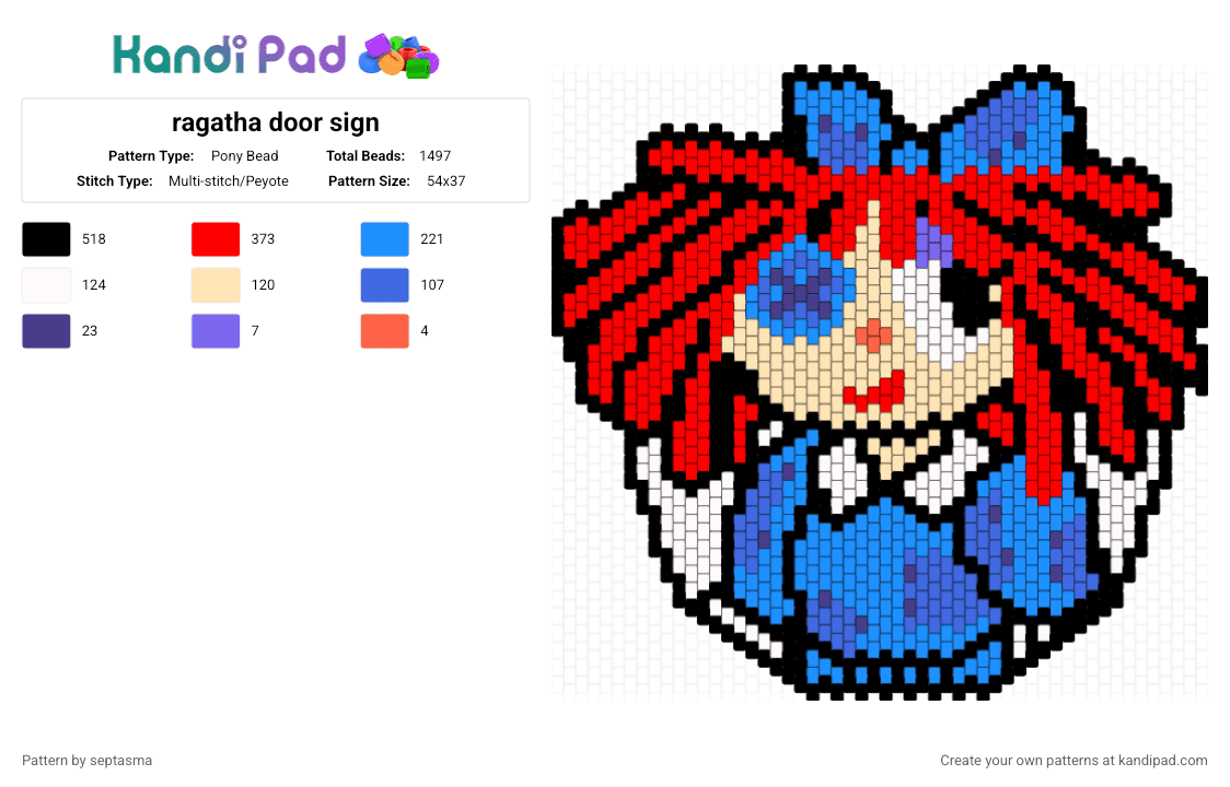 ragatha door sign - Pony Bead Pattern by septasma on Kandi Pad - light blue,red,ragatha tadc,ragatha,tadc,the amazing digital circus