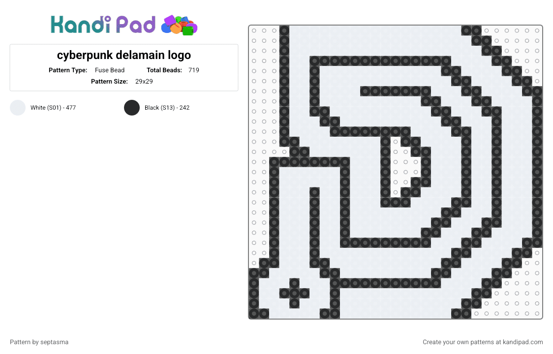 cyberpunk delamain logo - Fuse Bead Pattern by septasma on Kandi Pad - white,black,cyberpunk 2077,delamain