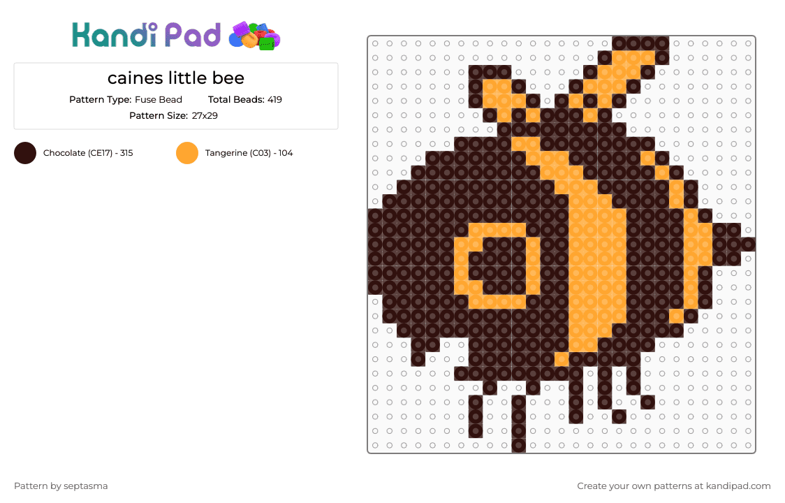 caines little bee - Fuse Bead Pattern by septasma on Kandi Pad - brown,tadc,bee,the amazing digital circus,caine,caine tadc