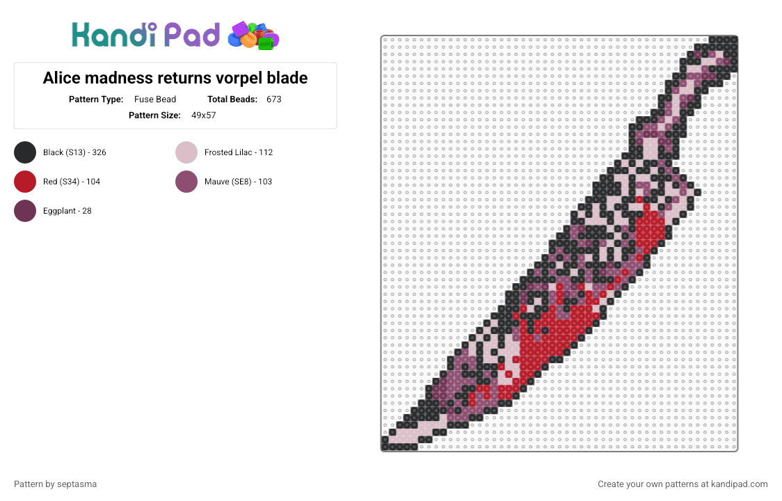 Alice madness returns vorpel blade - Fuse Bead Pattern by septasma on Kandi Pad - pink,beige,alice madness returns