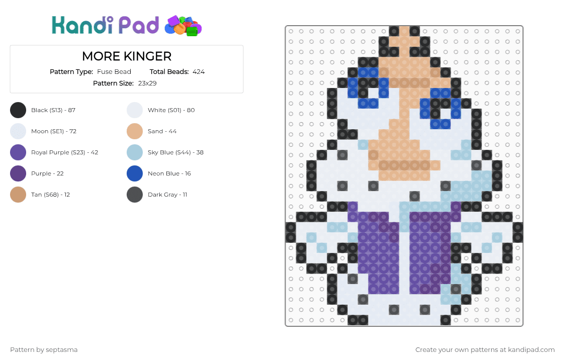 MORE KINGER - Fuse Bead Pattern by septasma on Kandi Pad - white,beige,light blue,purple,kinger,kinger tadc,the amazing digital circus