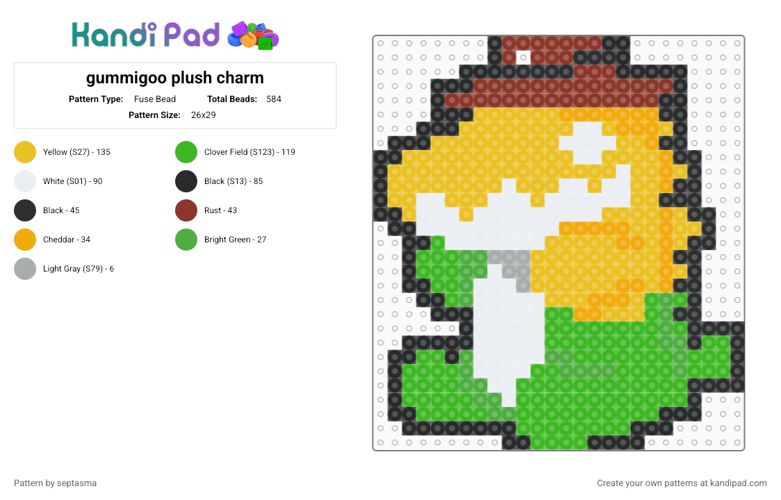 gummigoo plush charm - Fuse Bead Pattern by septasma on Kandi Pad - yellow,green,gummigoo,tadc,gummigoo tadc,the amazing digital circus