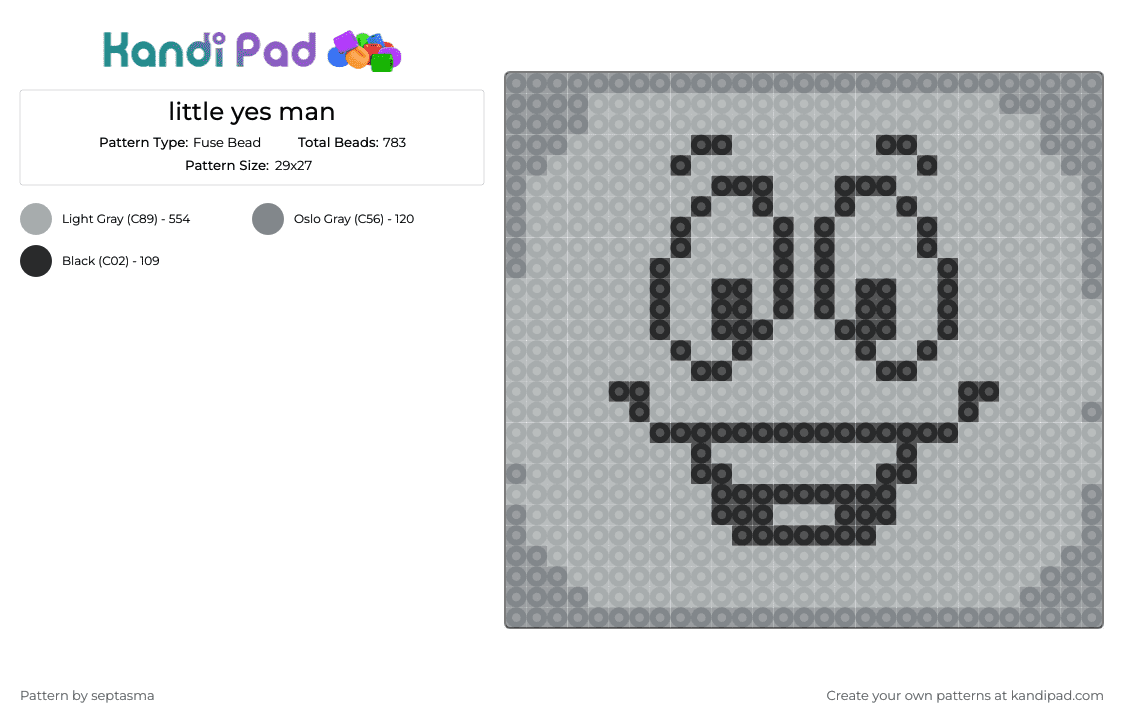 little yes man - Fuse Bead Pattern by septasma on Kandi Pad - fallout, fallout new vegas, gray, yes man
